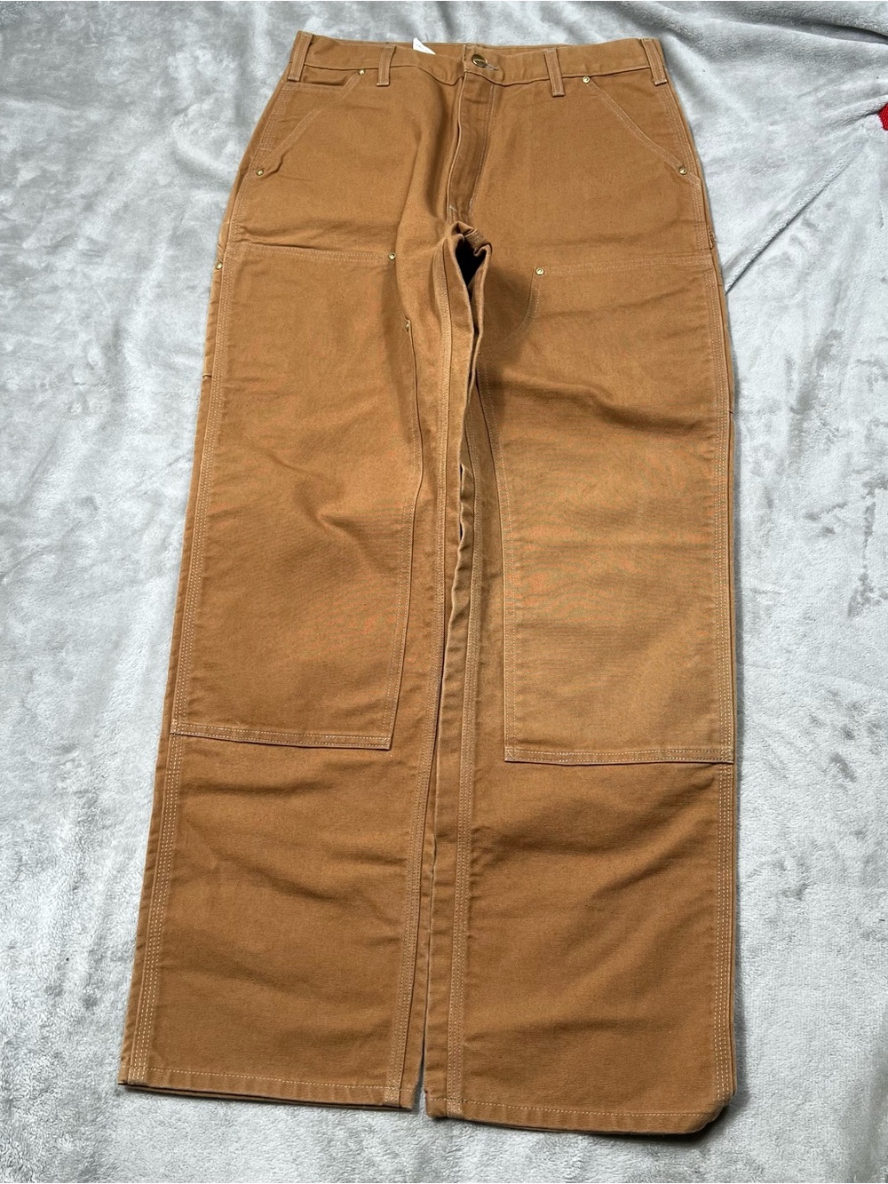 Union Made Carhartt Double Knee Pants Mens 32x32 Brown Baggy Made in USA B01-BRN